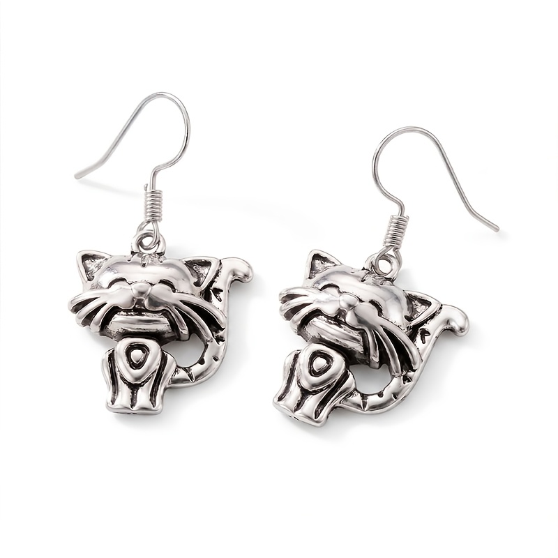 Women's Copper Retro Cat Earrings, Anti-Allergy & Fun